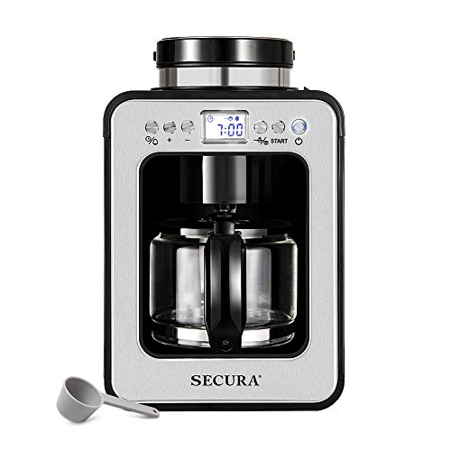 Secura Automatic Coffee Maker with Grinder, Programmable Grind and Brew Coffee Machin…