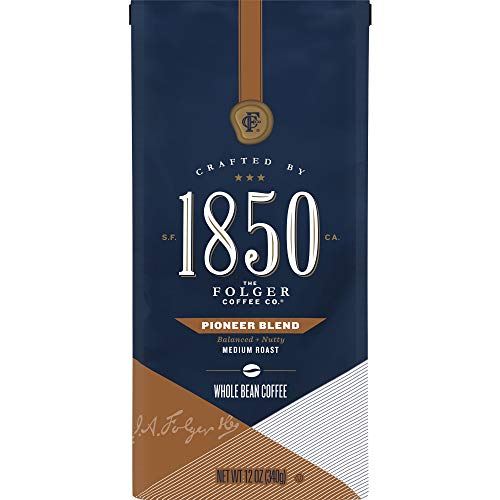 1850 by Folgers Coffee Pioneer Blend Medium Roast Whole Bean Coffee, 12 Ounces