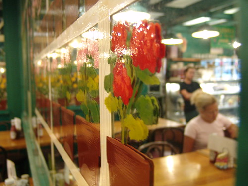 Painted Flowers on Mirror at Greenhouse Coffee