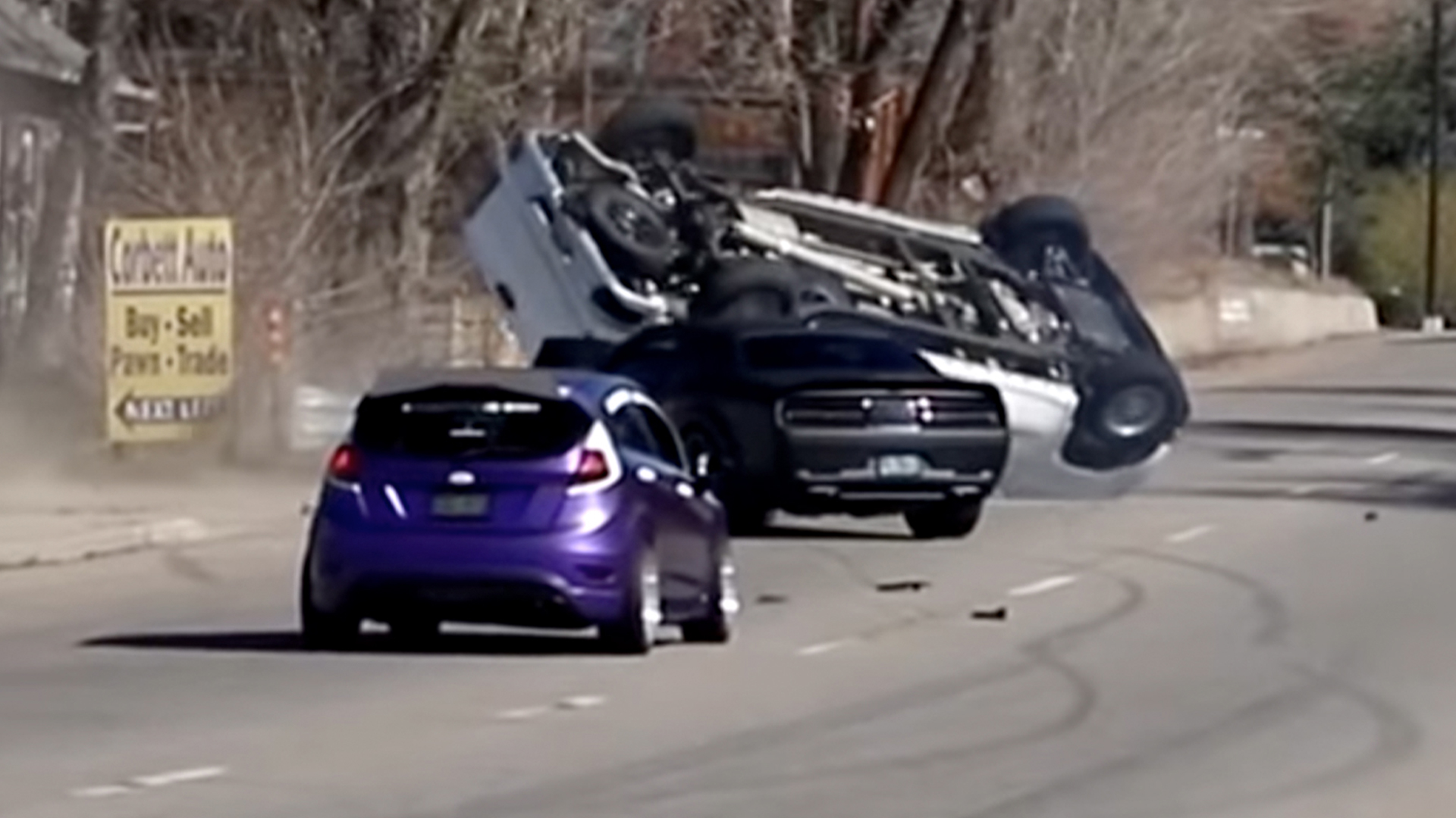 Dodge Challenger Hellcat Driver Demolishes Passing Truck in Idiotic Cars and Coffee C…