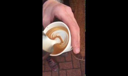 Flat white latte art in slow motion