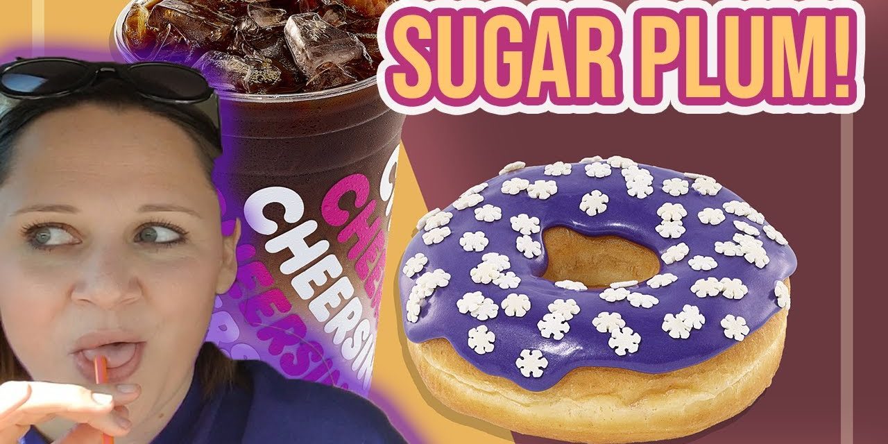 Trying the NEW DUNKIN Sugar Plum Macchiato and Frosted Snowflake Donut