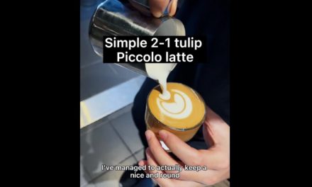 Piccolo latte art demonstration. Small and cute 2-1 tulip pour