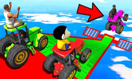 SHINCHAN AND FRANKLIN TRIED TRACTOR MEGA RAMP CRAZY RACE JUMP CHALLENGE BY CARS BIKES…