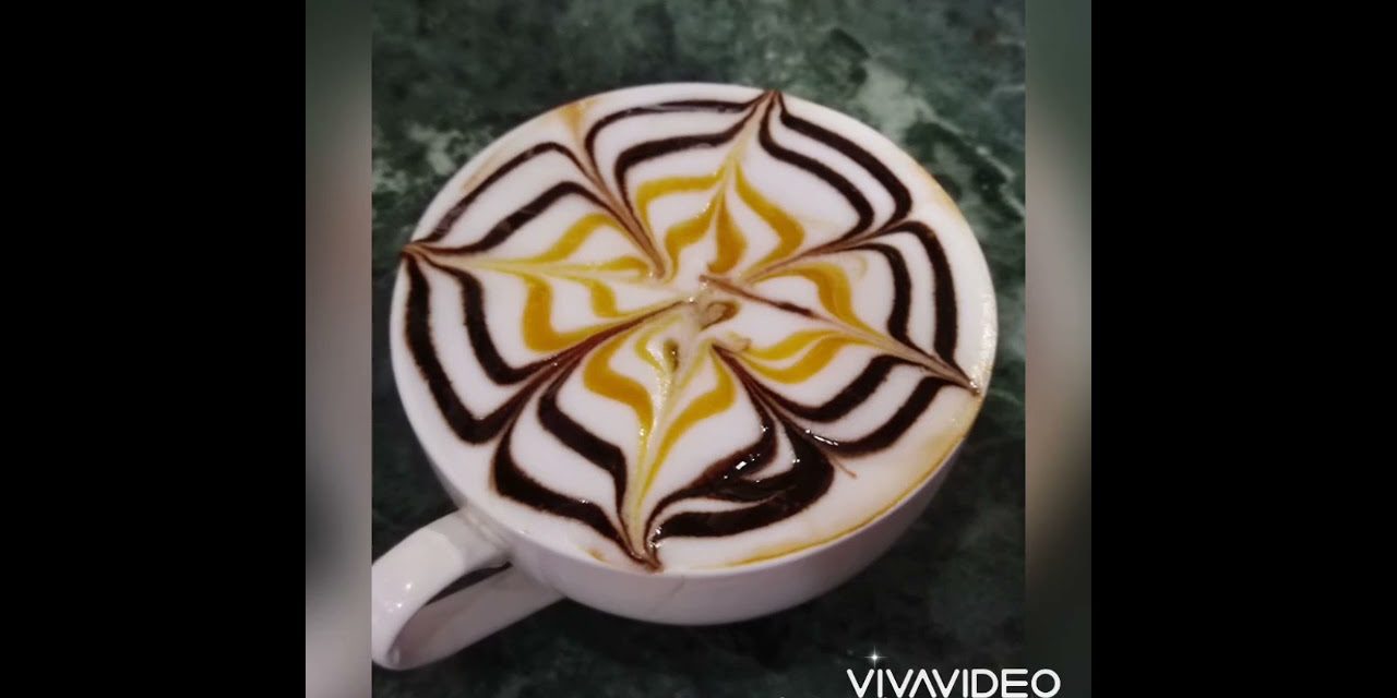 cafe latte cappuccino tulip art and caramel latte