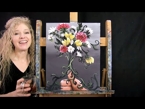 Learn How to Paint GREEN THUMB with Acrylic – Paint and Sip at Home – Fun Floral Step…