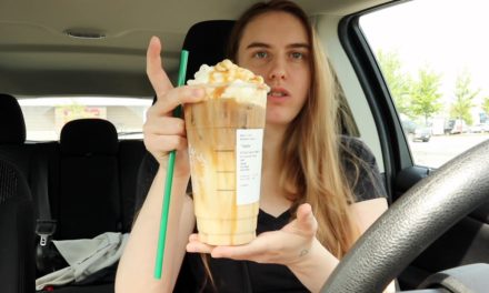 Enjoying a Starbucks Iced Caramel Macchiato with Whipped Cream! | Sadie Eats #3